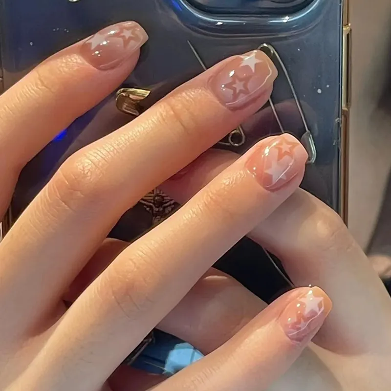Short Light Color White Natural Starry Sky Detachable Wearable Nail Piece