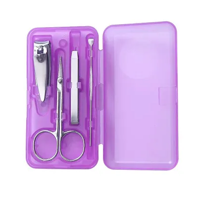 Stainless Steel Nail Clipper 4 Piece Set Portable Nail Art Manicure Tool with Plastic Box