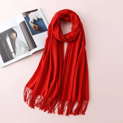 Women Tassel Winter Solid Color Imitation Cashmere Scarf