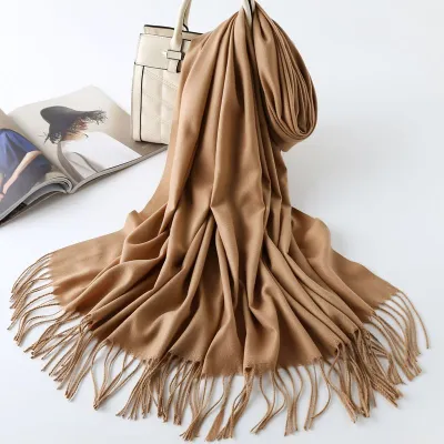 Women Tassel Winter Solid Color Imitation Cashmere Scarf