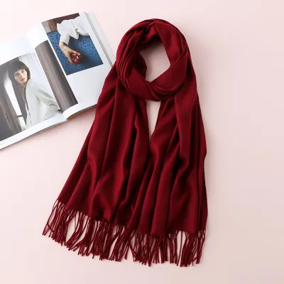Women Tassel Winter Solid Color Imitation Cashmere Scarf
