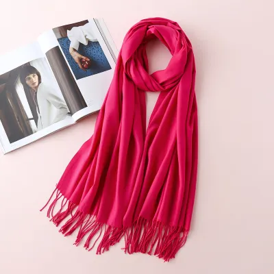 Women Tassel Winter Solid Color Imitation Cashmere Scarf