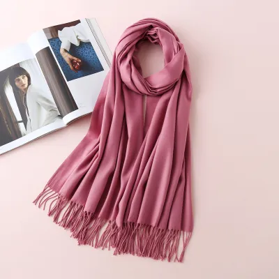 Women Tassel Winter Solid Color Imitation Cashmere Scarf