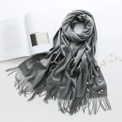 Women Tassel Winter Solid Color Imitation Cashmere Scarf