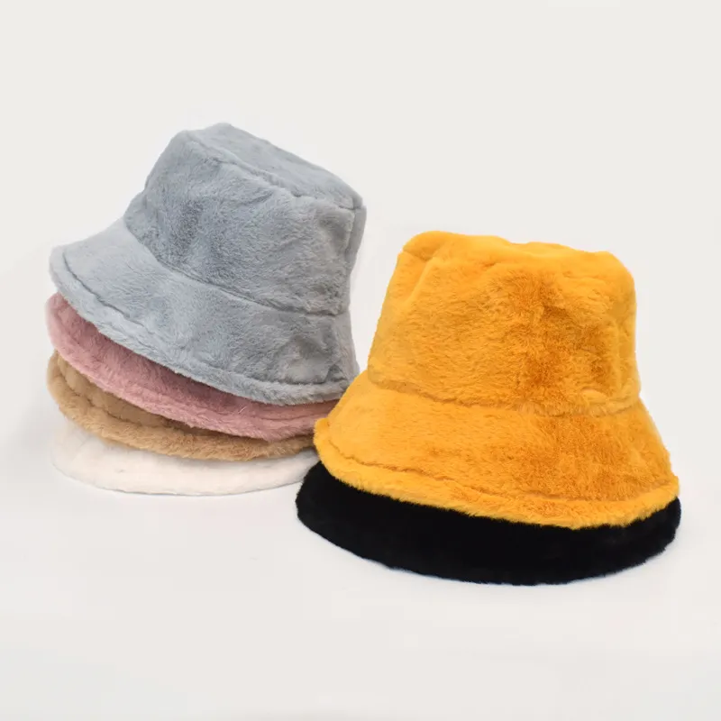 Autumn Winter Solid Color Plush Warm Bucket Hat