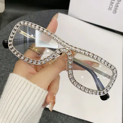 Fashion Men'S And Women'S Square Rhinestone Sunglasses With AC Lens