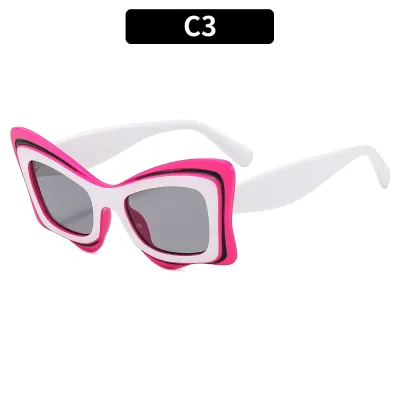Fashion Large Frame Irregular Color Block Sunglasses PC AC