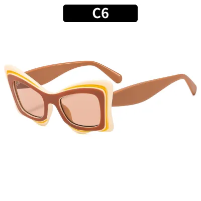 Fashion Large Frame Irregular Color Block Sunglasses PC AC