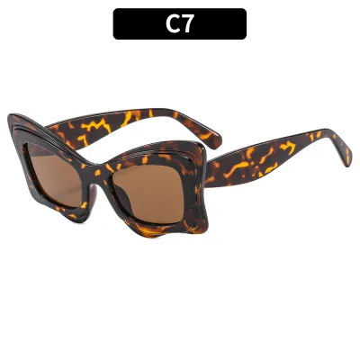 Fashion Large Frame Irregular Color Block Sunglasses PC AC