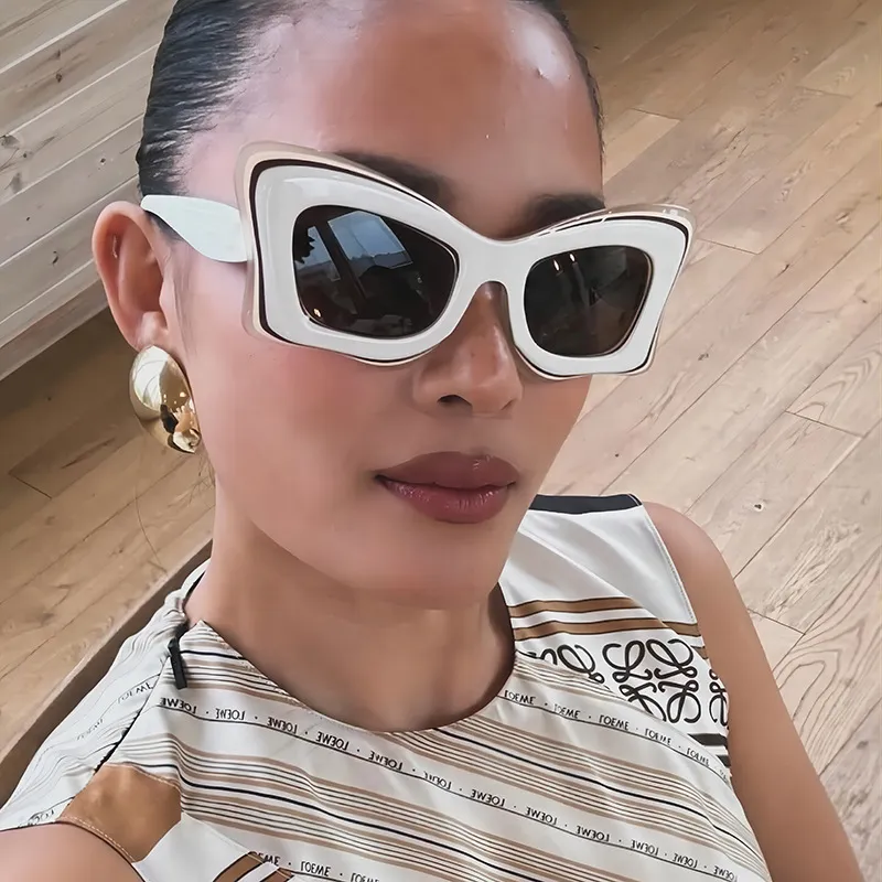 Fashion Large Frame Irregular Color Block Sunglasses PC AC