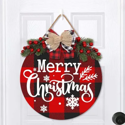 Wooden Christmas Bow Wreath Decoration for Party Home 30x30cm