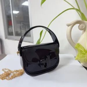 Children Fashion Solid Color J Letter Jelly PVC Mini Chain Messenger Bag Small Square Crossbody