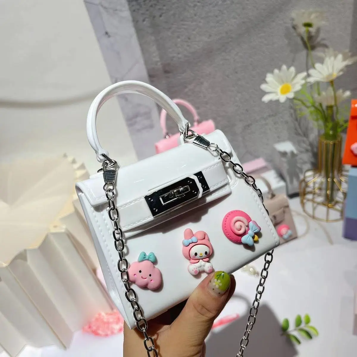 Children Cute DIY Decorative Buckle Square Mini Chain Crossbody Bag