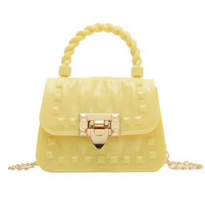 Women Fashion Solid Color Mini Lock Chain Crossbody Bag PVC