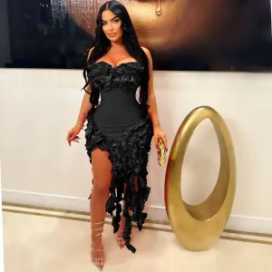 Summer Women Fashion Sexy Strapless Party Dress High Waist Irregular Skirt
