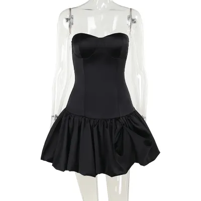 Summer Women Fashion Sexy Solid Color Strapless Tube Bodycon Mini Dress for Party Valentine