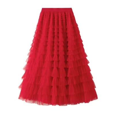Women Fashion Mesh Cake Skirt