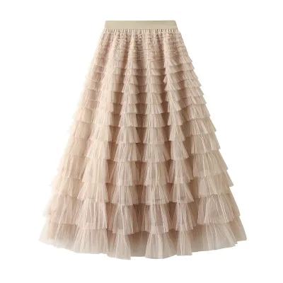 Women Fashion Mesh Cake Skirt