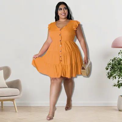 Plus Size Women's Ice Silk Wrinkled Wool Ball Swing Dress