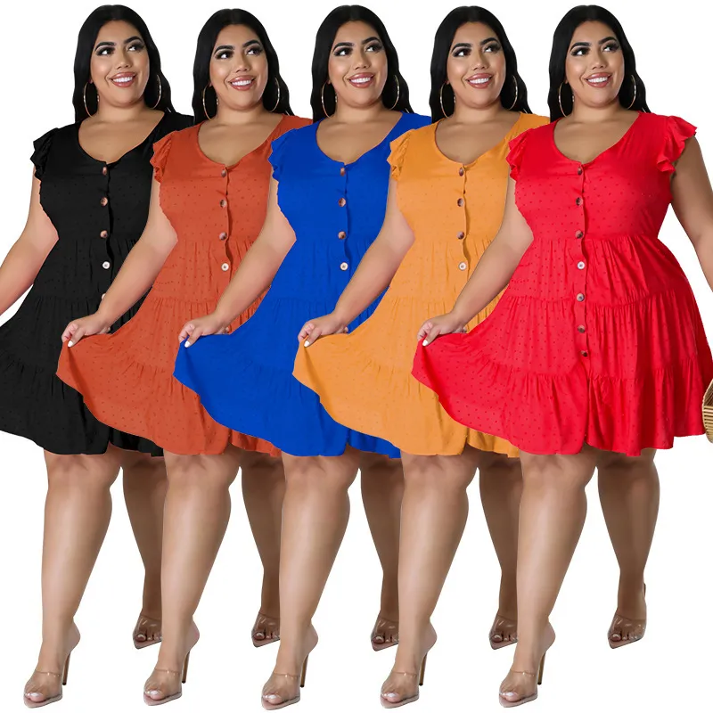 Plus Size Women's Ice Silk Wrinkled Wool Ball Swing Dress