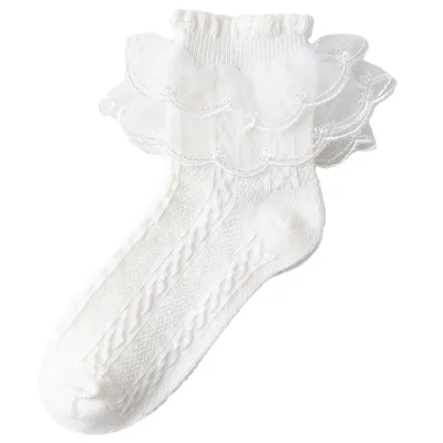 Kids Boys Girls Basic Casual Cute Solid Color Lace Socks