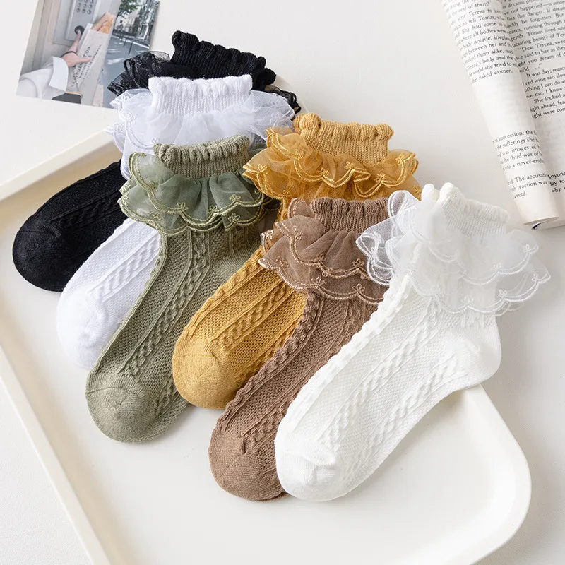 Kids Boys Girls Basic Casual Cute Solid Color Lace Socks