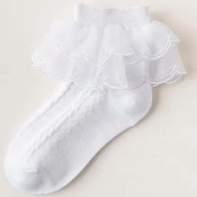 Kids Boys Girls Basic Casual Cute Solid Color Lace Cotton Socks