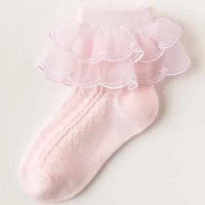 Kids Boys Girls Basic Casual Cute Solid Color Lace Cotton Socks
