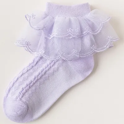 Kids Boys Girls Basic Casual Cute Solid Color Lace Cotton Socks