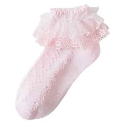 Kids Girls Basic Casual Cute Solid Color Lace Socks