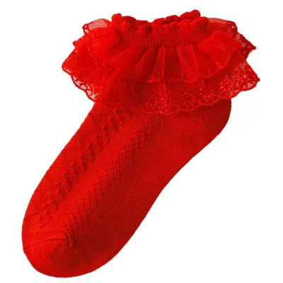 Kids Girls Basic Casual Cute Solid Color Lace Socks
