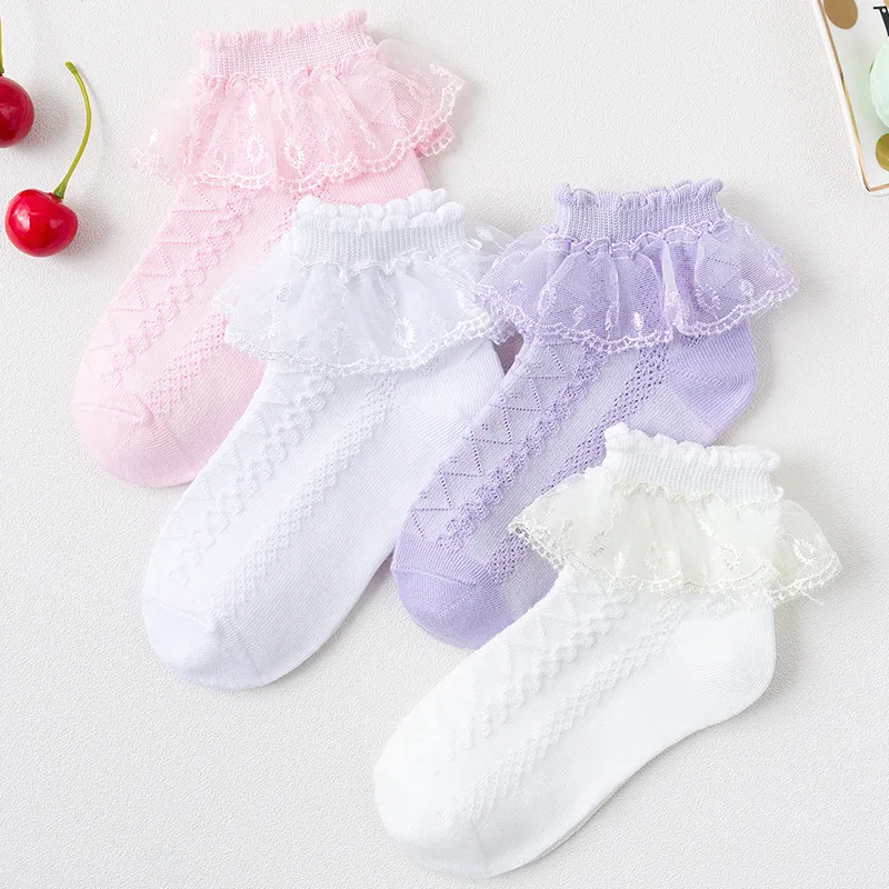 Kids Boys Girls Basic Casual Cute Solid Color Lace Socks Short Cylinder Acetate Fiber