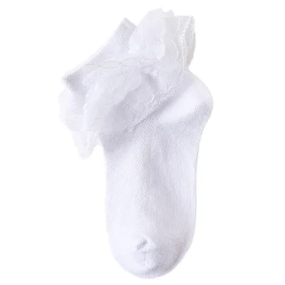 Kids Boys Girls Basic Cute Solid Color Lace Trim Cotton Ankle Socks