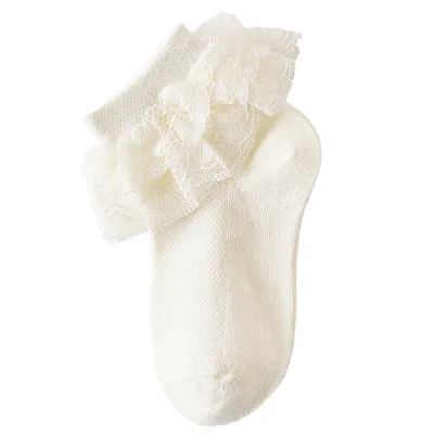 Kids Boys Girls Basic Cute Solid Color Lace Trim Cotton Ankle Socks