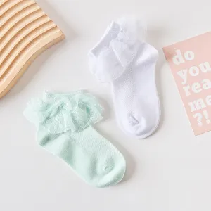 Kids Boys Girls Basic Cute Solid Color Lace Trim Cotton Ankle Socks