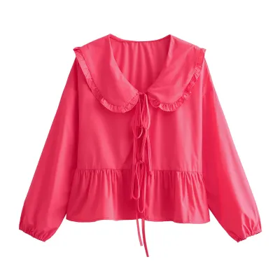 Women Casual Street Style Doll Collar Lace Blouse Top