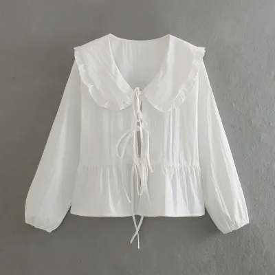 Women Casual Street Style Doll Collar Lace Blouse Top