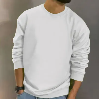 Men Spring Autumn Fashion Casual Versatile Solid Color Long Round Neck Sweatshirts