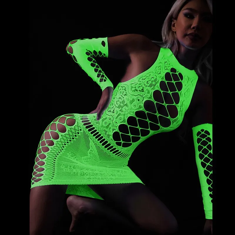 Women Sexy Fluorescent Mesh Hollow Lingerie Bra Set