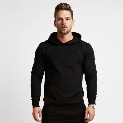 Men Fashion Casual Sport Solid Color Long Sleeve Hoodies