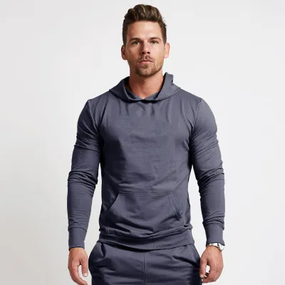 Men Fashion Casual Sport Solid Color Long Sleeve Hoodies