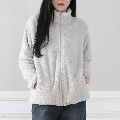 Autumn Winter Women Fashion Double-Sided Fleece Stand Collar Warm Thick Long Sleeve Jacket