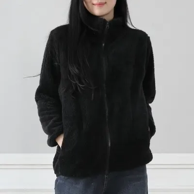 Autumn Winter Women Fashion Double-Sided Fleece Stand Collar Warm Thick Long Sleeve Jacket