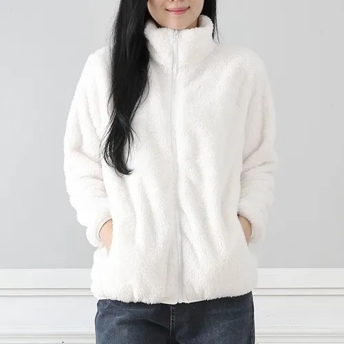 Autumn Winter Women Fashion Double-Sided Fleece Stand Collar Warm Thick Long Sleeve Jacket