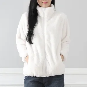 Autumn Winter Women Fashion Double-Sided Fleece Stand Collar Warm Thick Long Sleeve Jacket