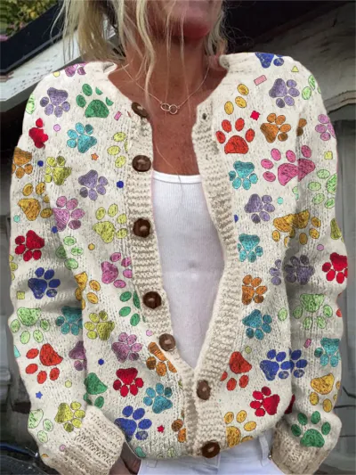 Autumn Winter Women Floral Knitted Long Sleeve Jacket