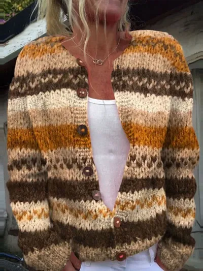 Autumn Winter Women Floral Knitted Long Sleeve Jacket