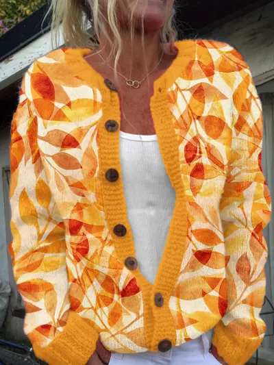 Autumn Winter Women Floral Knitted Long Sleeve Jacket