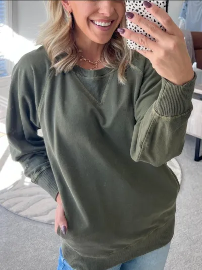 Autumn Winter Women Fashion Loose Solid Color Round Neck Long Sleeve Sweatshirt