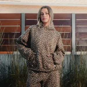 Women Vintage Leopard Print Long Sleeve Hoodies